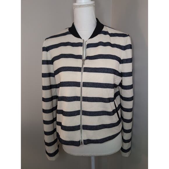 Emma & Olivia Jackets & Blazers - Emma & Olivia preppy navy and ivory striped zip-up